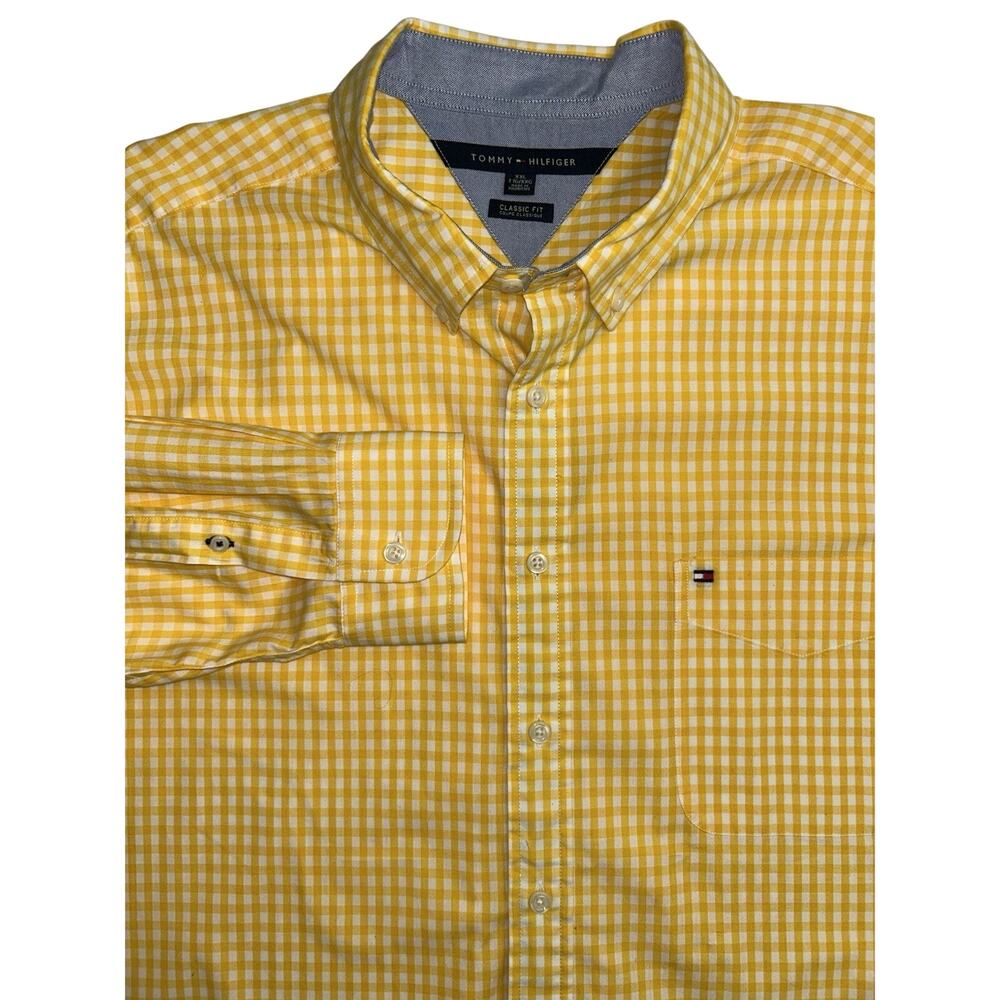 Tommy Hilfiger Men's XXL Button Up/Down Yellow/White Check Long Sleeve Shirt